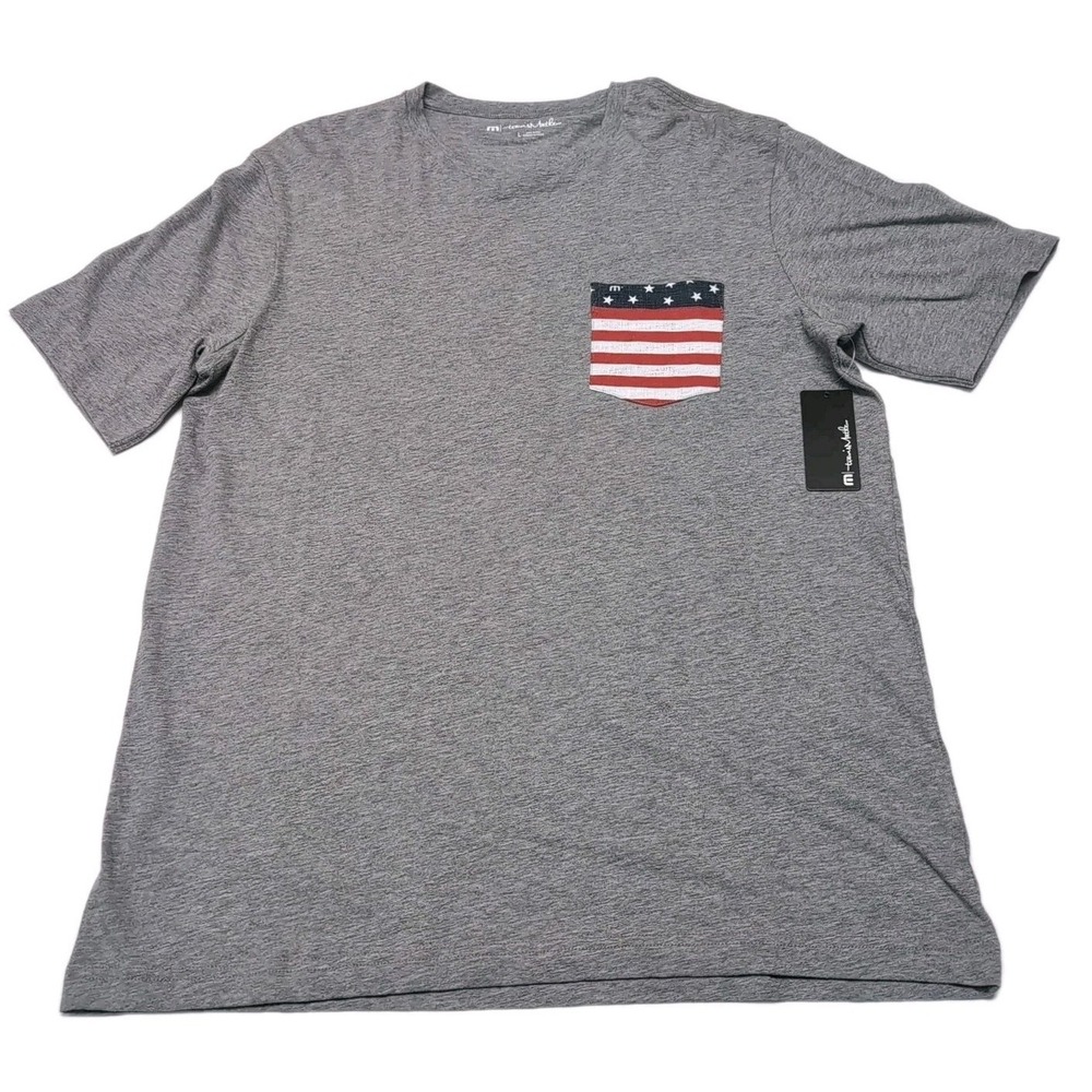 Travis Mathew American Flag USA Pocket T-Shirt Mens XL Gray Pima Cotton NEW NWT - Picture 2 of 12